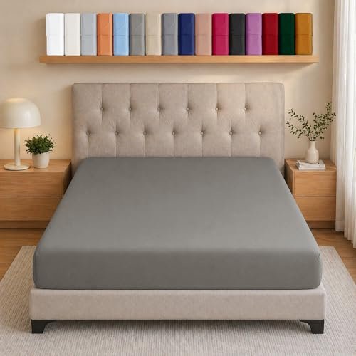 AMEHA Single Bed Sheets Deep Pocket Up to 25 cm Grey Fitted Sheet for Single Bed Soft Brushed Microfiber Elasticated Corners Bottom Sheet Shrinkage and Fade Resistant Breathable