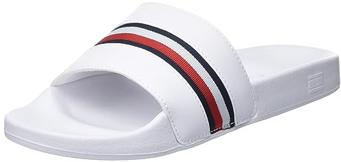 Tommy Hilfiger Damen Badeschuhe Global Stripes Slide Badelatschen, Weiß (White), 38