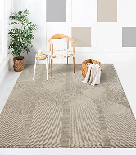 the carpet Lima nachhaltiger und umweltbewusster Designer Teppich, weich & pflegeleicht, 3D-Effekt, waschbar, Flor aus 100% recyceltem Polyester, Beige, 200 x 290 cm