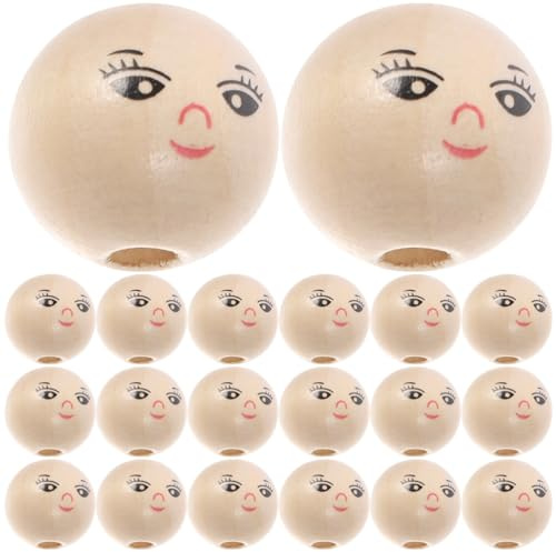 MAGICLULU Gesicht Perlen Holzperlen Gesicht 50 Holzperlen Mit Lächelngesicht Natürliche Gesichtskugeln Für Die Herstellung Von Schmuck Armbändern Halsketten