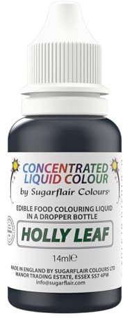 Sugarflair Holly Leaf Liquid Food Colouring Droplet For Colouring Royal Icing, Sugarpaste Buttercream, Sugarpaste Also For Painting & Can Be Used With An Airbrush - 14ml