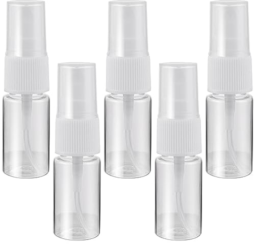 Sibba 5 botellas pulverizadoras de 10 ml, mini botellas de spray de viaje, rellenables, atomizador de plástico transparente para aceites esenciales, cosméticos, perfume