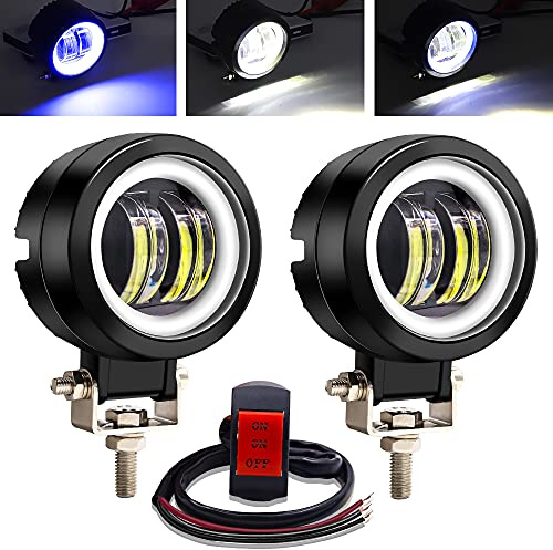 YnGia 2 pièces moto led phare rond moto projecteurs antibrouillard avec oeil d'ange bleu drl lumière blanche étanche conduite feu de circulation 12v 24v pour camion tout-terrain