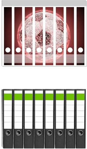 Wallario 8 Stück schmale Ordner inkl. Klebeetiketten mit Motiv Fußball digital - Netzwerk in rot - Set mit Rückenschildern/Ordnerrücken Stickern
