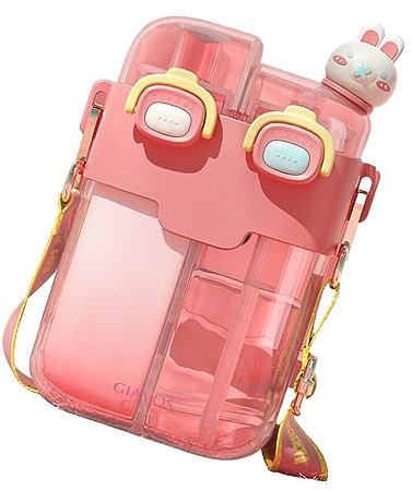 LJCM Bouteille d'eau en Plastique à la Mode, Double Bouteille d'eau Potable Exquise Kawaii, Apparence Mignonne avec Paille pour le Yoga et la Salle de Sport (#6)