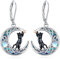 Eusense Katze Mond Ohrringe 925 Sterling Silber Mondstein Dangle Drop Schmuck Geschenk für Katzenliebhaber Damen Frauen Mädchen