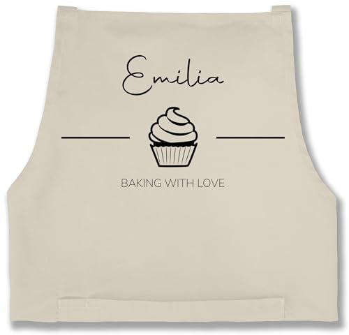 Schürze - Backschürze - Baking with Love mit Namen - 85x69 - Natur Weiß - personalisierte geschenke küche bäckerschürze damen koch liebe kochschürze weihnachtsschürzen schürzen zum backen