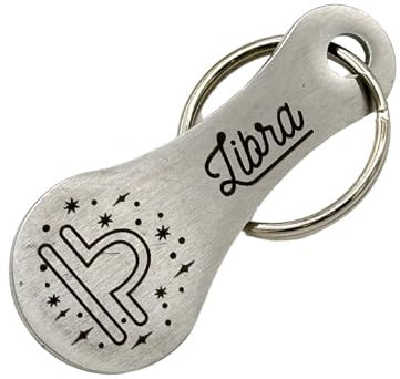 Einkaufswagenlöser Sternzeichen Schlüsselanhänger Einkaufschip mit Lasergravur Abziehbarer Einkaufswagenchip Metall (Libra - Waage)