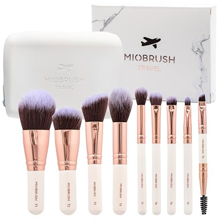 Miobrush Set Pennelli Make Up con Custodia Portatile, 9 Pennelli Trucco Professionali - Setole in Taklon Ipoallergeniche e Morbide, Manici in Betulla Compatti - Kit Pennelli Cosmetici di Alta Qualità