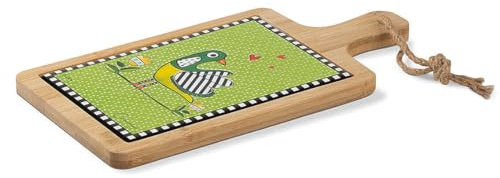 Tagliere di Egan della collezione Cocoricò. Oggetto realizzato in legno - ceramica verde. Dimensione: 30x15 cm. La referenza è 228062
