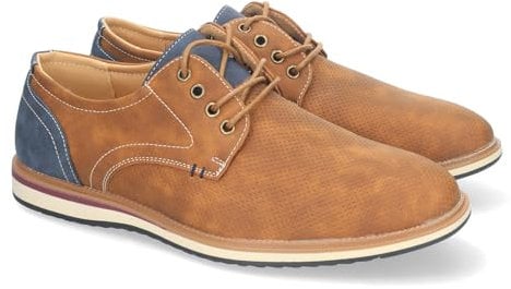 82670 Zapatos Hombre Elegantes con Detalles en Contraste, Suela Antideslizante, Puntera Redondeada y Cierre de Cordones Ideal para Eventos. Camel Talla 44