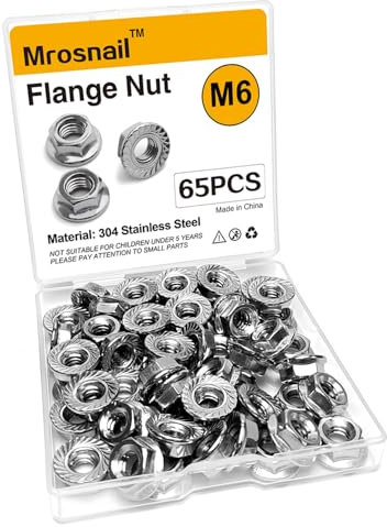 Mrosnail Kit di 65 dadi esagonali flangiati M6, in acciaio inossidabile 304, assortimento di dadi di bloccaggio seghettati per fai da te, automobilistico, costruzione, industria, riparazione