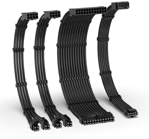 EZDIY-FAB Kit di Estensione del Cavo PSU 12VHPWR,Estensione del di Alimentazione 16AWG PCIE 5.0-1x 24 pin ATX /2X 8Pin (4+4) EPS/1x12+4 pin GPU,Cavo a Manicotto 300MM con Pettini-Nero
