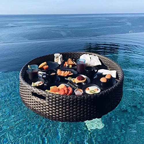 Bandeja para Servir Tejida de ratán, Mesa de Bar Flotante Redonda Extra Grande, Bandeja para refrescos, Tejido de ratán Hecho a Mano, Soporte para Bebidas Flotante para Hotel/Piscina para pi