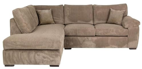 Sofa Select Amalfi Oversized Comfort 4-Seater Beige Jumbo Cord L-Shape Sofa with Armrest, Pillows, Modern & Luxurious Design