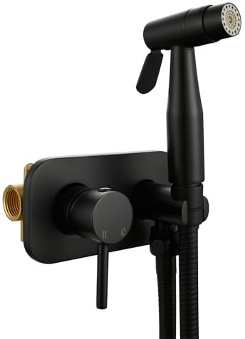 Tecmolog Ducha Bidet Mezclador Agua Fría y Caliente de Acero Inoxidable con Manguera y Soporte para Higiene Personal, Negro, WS024ACF6