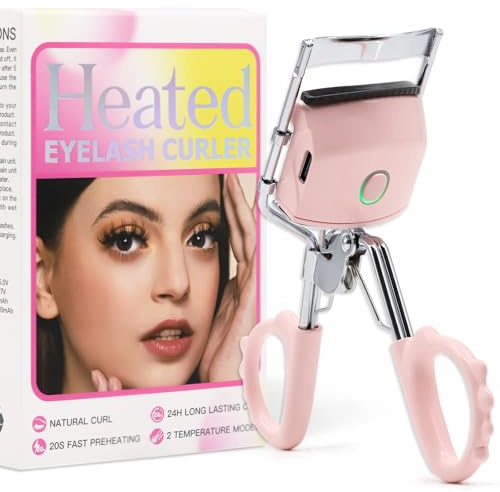 Vznffur Beheizte Wimpernzange, schnelles Aufheizen, 24 Stunden lang anhaltend, USB wiederaufladbar, elektrisch, beheizte Wimpernzange, 2 Heizmodi mit Sensing-Heiz-Silikon-Pad (Rosa)