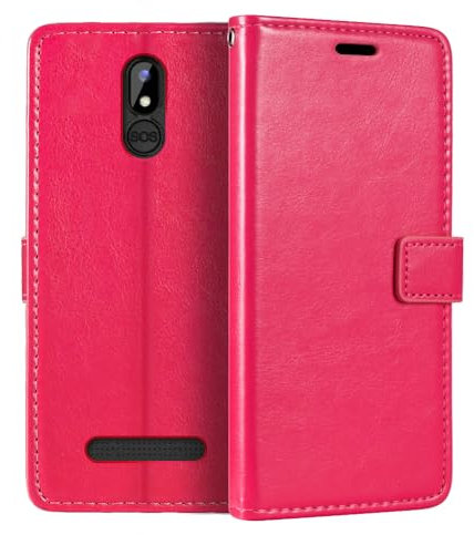 Custodia Portafoglio in Pelle PU Compatibile con Brondi Amico Smartphone S+B Nero, Cover con Chiusura Magnetica, Tasche per Carte e Funzione Stand (Rosso rosa)