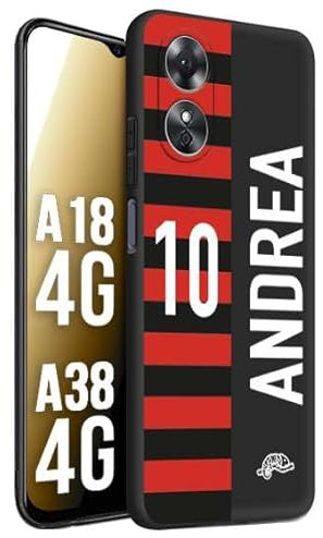 CUSTOMIZZA - Custodia cover nera morbida in tpu compatibile per Oppo A18 4G - A38 4G personalizzata calcio football nome e numero calciatori rossonera