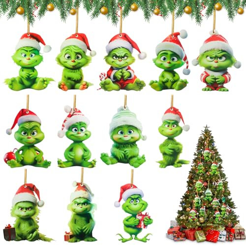 HGRGHH 12Pcs Weihnachten Deko, 2D Elf Christmas Decorations, Weihnachtsbaumschmuck Acryl-Hängende Ornament, 2024 Lustige Christbaumschmuck für Zuhause Festliche Partys(A)