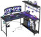 Bestier L-Shaped Gaming Desk with Power Outlets, LED Workstation with 4 Tiers Shelves for Home Office, Gamer Reversible Table with Hooks and Cup (BDCF, 129cm)