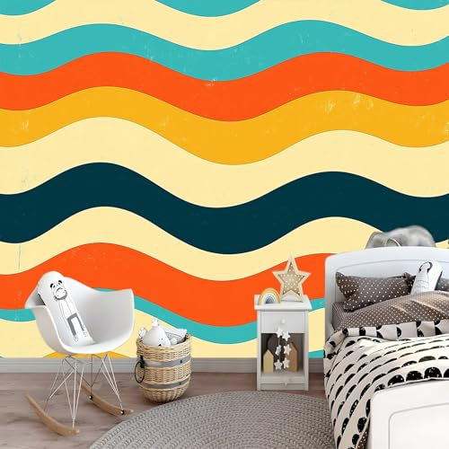 papel pintado no tejido Ondas Retro Abstractas papel tapiz fotográfico 350 x 256 cm Papel pintado mural de decoración de pared de salón dormitorioVistoso