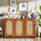 Sideboard mit 3 Rattan Türen und Verstellbare Einlegeböden, Landhausstil Aufbewahrungsschrank Mehrzweckschrank Buffetschrank Küchenschrank mit Metallgriffen für Esszimmer, Wohnzimmer (Nussbaum)