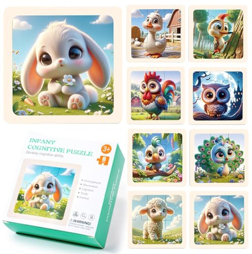 Hshenjhu Kinderpuzzle, Kleine Tiere Holzpuzzle für Kinder Set, Puzzle aus Holz mit je 6 Teilen, Spielzeug für Kinder, Tierpuzzle aus Holz Lernspielzeug Perfekt für Jungen und Mädchen ab 2 Jahren +