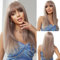 OUFEI Aschblond Perücken für Frauen Mittellang Lange Gerade Perücke mit Pony Synthetisches Haar Hitzebeständige Perücken für Die Tägliche Party Cosplay Wear
