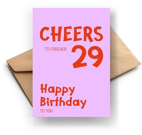 FORYOU24 Postkarte Cheers to 29 Years, Glückwunschkarte Grußkarte Karte Billet Geburtstag zum Geburtstag Happy Birthday Mann Frau Postkarte mit Umschlag (KTP_003)