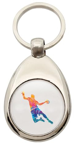 Huuraa Schlüsselanhänger bunte Handball Silhouette Geschenk | Einkaufswagenchip Geschenkidee Motiv Anhänger für Frauen und Männer