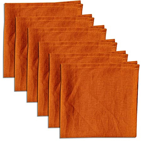 Linendo Tovaglioli di stoffa in 100% puro lino, 38 x 38 cm, colore arancione, set da 6 pezzi, in tessuto naturale di lino europeo, lavabili per casa e cucina