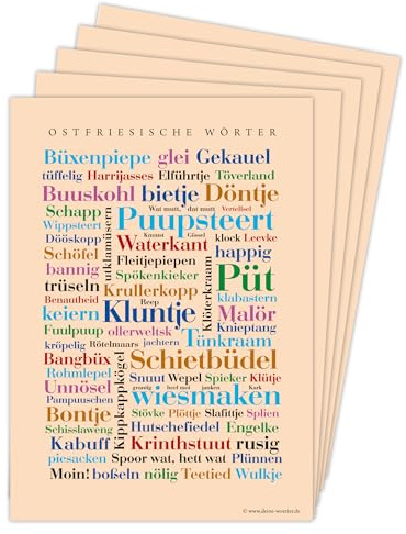 Deine Wörter Postkartenset - 5 Postkarten mit Ostfriesischem Dialekt, einzigartiges Souvenir und kreative Geschenkidee - DIN A6