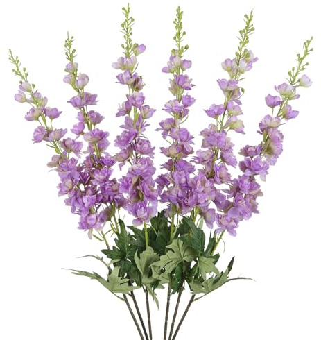 Fqueelvys Light Purple Delphinium Artificial Flowers 6PCS 40.55 Long Stem Silk Larkspur Snapdragon Flowers for Tall Vase for Home Wedding Table Decor(Light Purple)
