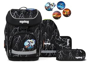 ergobag Schulranzen-Set cubo Set Super ReflektBär - Schwarz