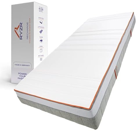 RYZR Recharge Pro Matratze 80x200 cm – Gelschaum & 7-Zonen Kaltschaum Tragschicht, Weich H2/Mittelfest H3, Bezug abnehmbar 60 °C waschbar, Oeko-TEX 100, für Seiten-/Bauch-/Rückenschläfer
