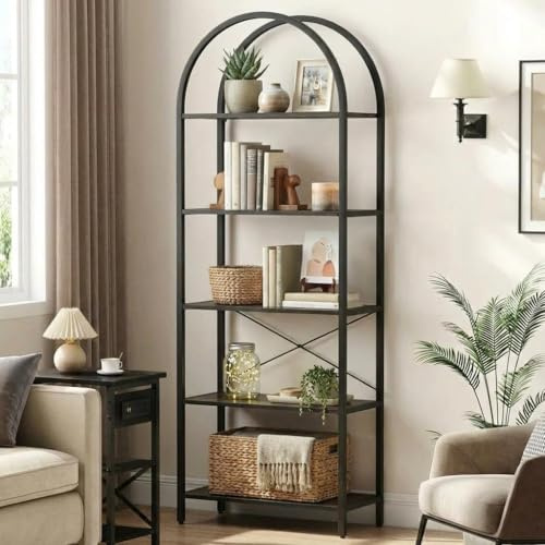 JOLLYTOP Bücherregal, 4-stöckiges Regal, Ausstellungsregal aus Metall&Holz | Industrieregal, Standregal, für Schlafzimmer, Wohnzimmer, Homeoffice, Gold und Weiß