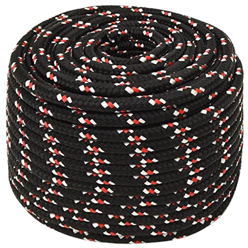 Mokuyary Bootsseil Schwarz 14 mm 100 m Polypropylen, Polypropylenseil wetterfest PP geflochtene Boot Marine Seil für Camping, Segeln, Transport, Bootfahren, Kajakfahren und Angeln -A