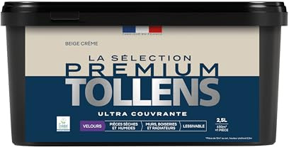 Tollens - Peinture Couleur - Murs, Boiseries & Radiateurs - La Sélection Premium - Pièces sèches et humides - Ultra couvrante - Ultra résistante - Ecolabel - Velours - BEIGE CRÈME - 2L5 = 30m²