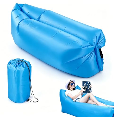 LOMUG Aufblasbares Sofa, Luftsofa Luftsack, Camping Sofa, Tragbares Airlounger, Wasserdichter Aufblasbares Liege, Luft Sitzsack Luft Couch für Camping, Strand, Outdoor, Park (Himmelblau)
