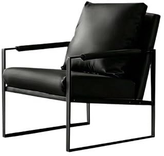 KIBONCY Modernes schwarzes Ledersofa mit Metallrahmen, gepolsterter Sessel Zweisitzer Dreisitzer, Industriemöbel für Wohnzimmer Büro Empfangsbereich(A)