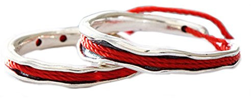 Helen de Lete Romantico anello aperto in argento Sterling 925 con filo rosso, set di 2 anelli per coppie, Argento sterling
