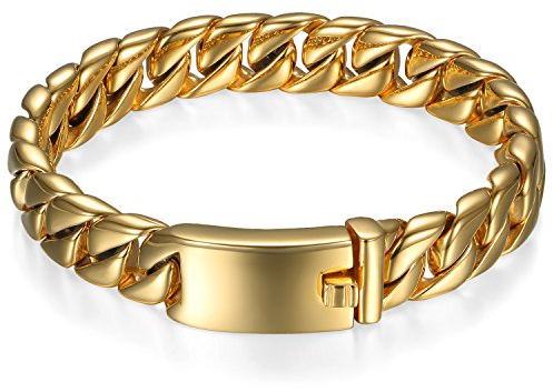 OIDEA Herren Armband Panzerkette Gold: 12mm Breit Exquisit Armkette Panzerarmband Kettenarmband Armreif Armschmuck Handgelenk 21cm Schmuck Geschenk für Männer Vater Freund