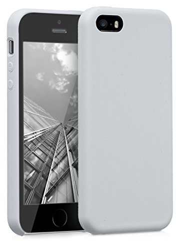 kwmobile Hülle kompatibel mit Apple iPhone SE (1.Gen 2016) / iPhone 5 / iPhone 5S Hülle - Silikon Handy Case - Handyhülle weiche Oberfläche - kabelloses Laden - Hellgrau matt