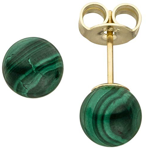 Ohrstecker Ohrringe Kugel aus grünen Malachite 6mm 585 Gold Gelbgold Ohrschmuck
