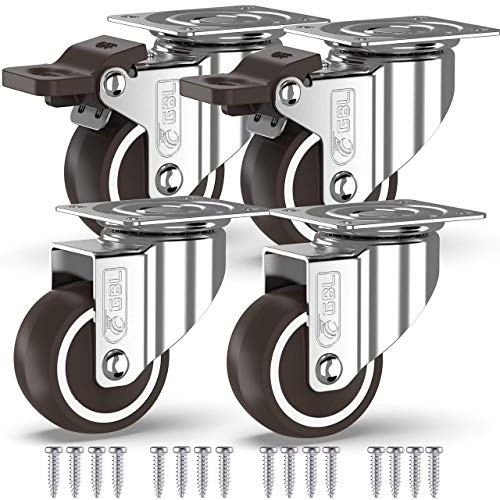GBL Ruedas para Muebles Pesados con 2 Freno + Tornillos - 50 mm Hasta 200 kg - 4x Ruedas Giratorias Grandes que No Dejan Marcas de Alta Resistencia - Para Mesa Cama Mueble Canape Sofá Palets - Plata