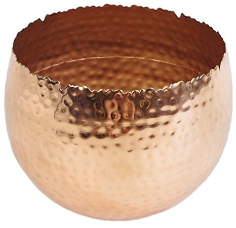 Leaf Large Curved Edge Hammered Metal Bowl, Copper, 22 x 17 cm