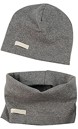 LACOFIA Baby Jungen Mädchen Beanie Mütze und Loop Schal Set Kinder Weiche 100% Baumwolle Strickmützen Kleinkind Hut und Kragen Schals Dunkelgrau 0-6 Monate