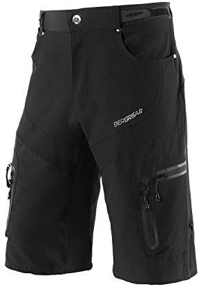 BERGRISAR Pantaloncini MTB Uomo Pantaloncini Ciclismo Bici Mountain Bike Pantaloni Shorts con Cerniera Tasche 1806BG, Nero, M