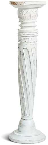 livasia gedrehte Deko Holzsäule 80cm – Antik-Look Podest, Blumensäule, Dekosäule aus Albiziaholz – Balinesische Handwerkskunst, Nachhaltig und Einzigartig (Weiß)